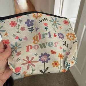 Cream and Pink Floral Cosmetic Bag with Zipper